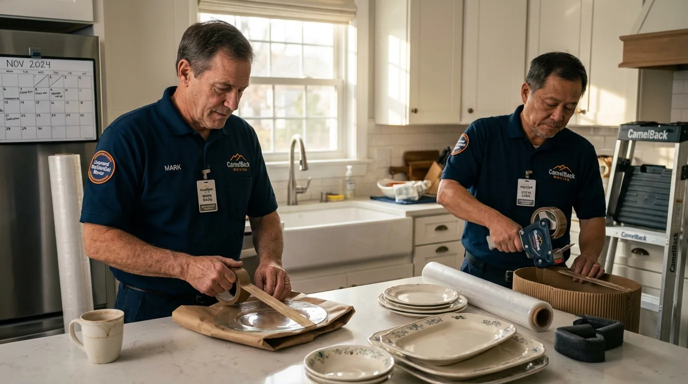 Professional crew packing kitchen dishware in Horatio, AR